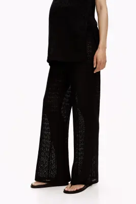 MAMA Pantalon à cordon en maille pointelle - Noir — photo 3