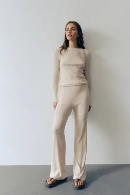 Débardeur en maille côtelée - Beige clair chiné — photo 1