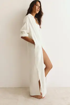 Robe chemise en lin mélangé - Blanc — photo 3