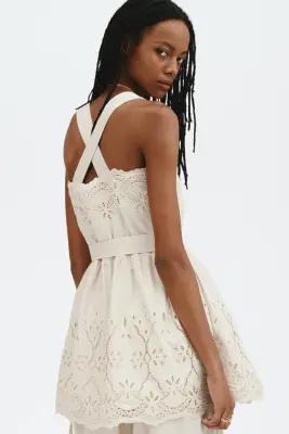 Robe avec broderie anglaise - Beige clair — photo 3