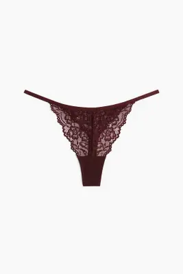 Lot de 3 strings Tanga en dentelle - Bordeaux — photo 1