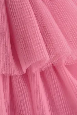 Robe avec jupe en tulle à volants étagés - Rose foncé — photo 3