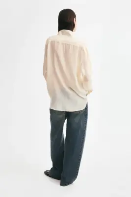 Chemise oversize à col droit - Crème — photo 4