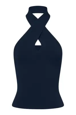 Amanda Halter Knit Top - Navy — photo 4
