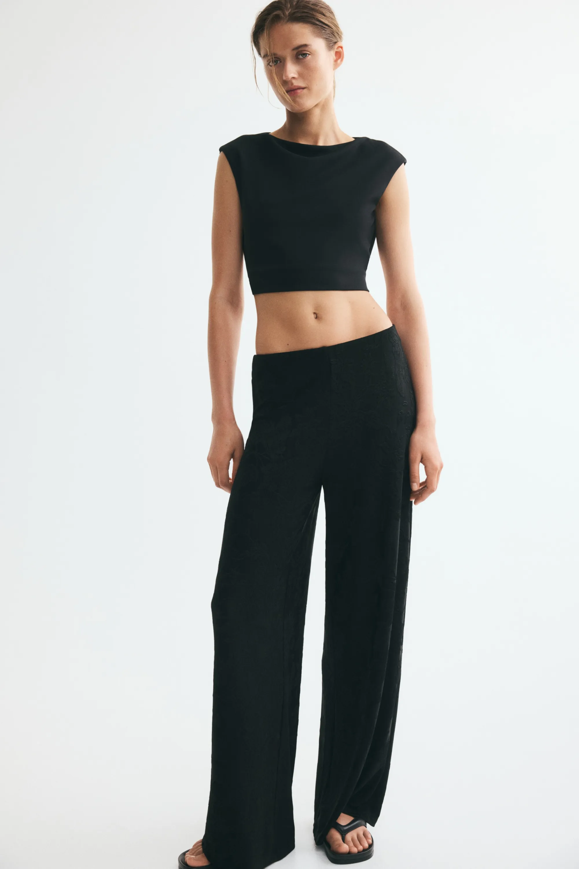 Pantalon à taille élastique en jersey jacquard - Noir