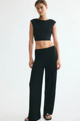 Pantalon à taille élastique en jersey jacquard - Noir — photo 1
