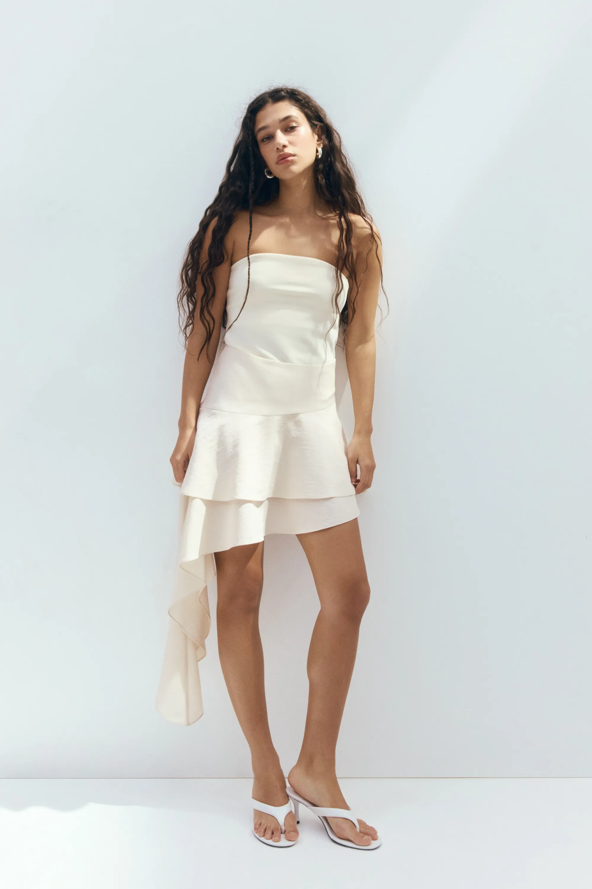 Jupe à étages avec panneau drapé - Beige clair