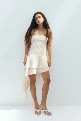 Jupe à étages avec panneau drapé - Beige clair — photo 1