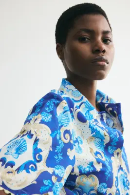 Chemise à motif en lin mélangé - Bleu/motif — photo 2