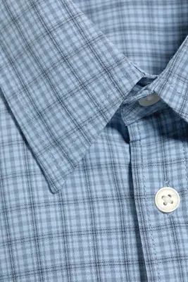 Chemise carrée décontractée en popeline - Bleu à carreaux — photo 3