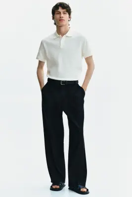 Polo Slim Fit en maille gaufrée - Crème — photo 1