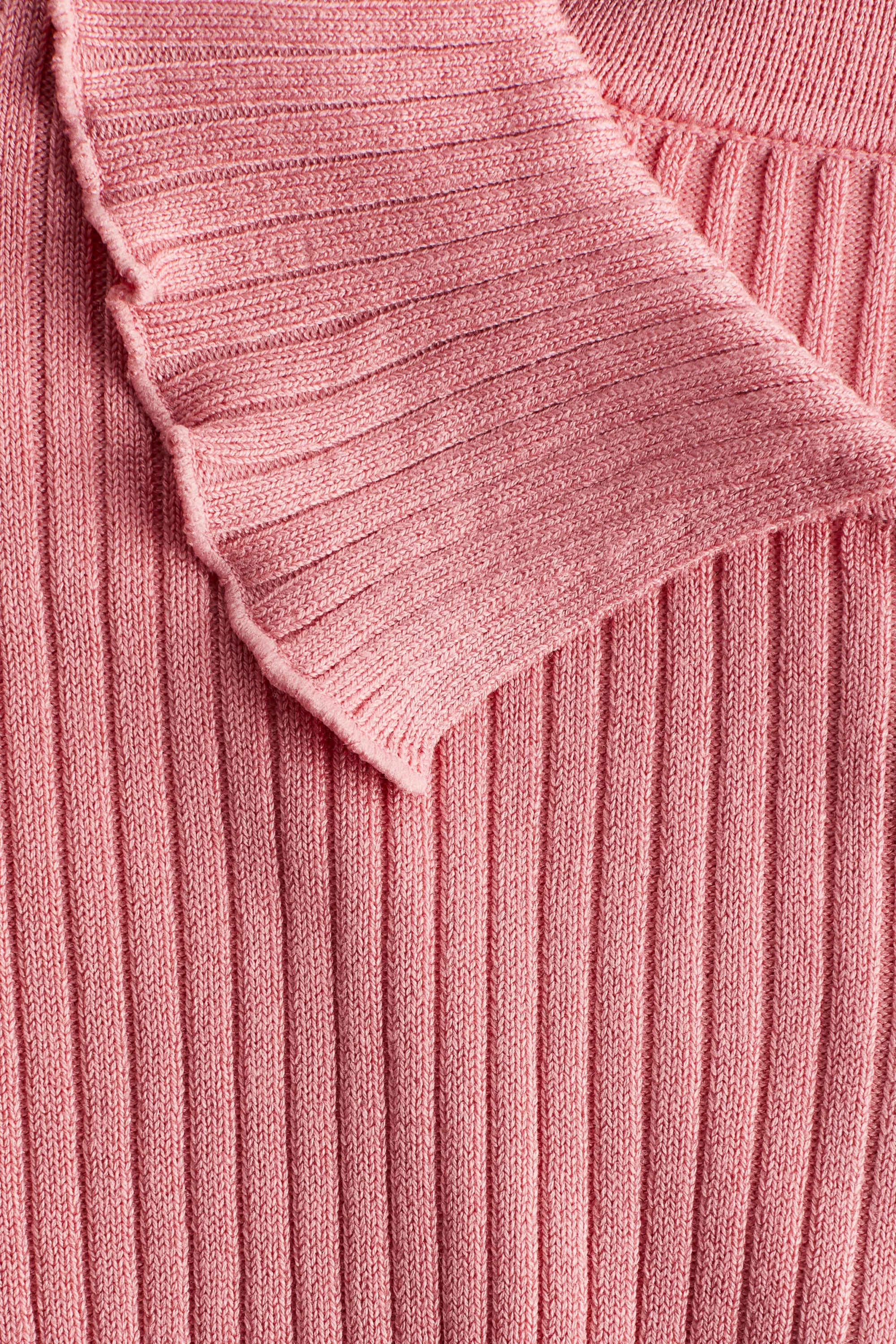Pull façon polo en maille côtelée - Rose ancien