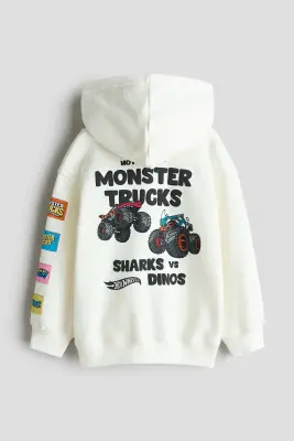 Hoodie à l'intérieur brossé avec motif imprimé - Ivoire/Hot Wheels — photo 1