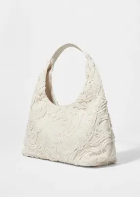 Sac cabas en denim à petits motifs appliqués - Couleur crème — photo 1