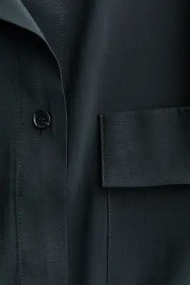 Chemise à col droit en viscose mélangée - Gris foncé — photo 4