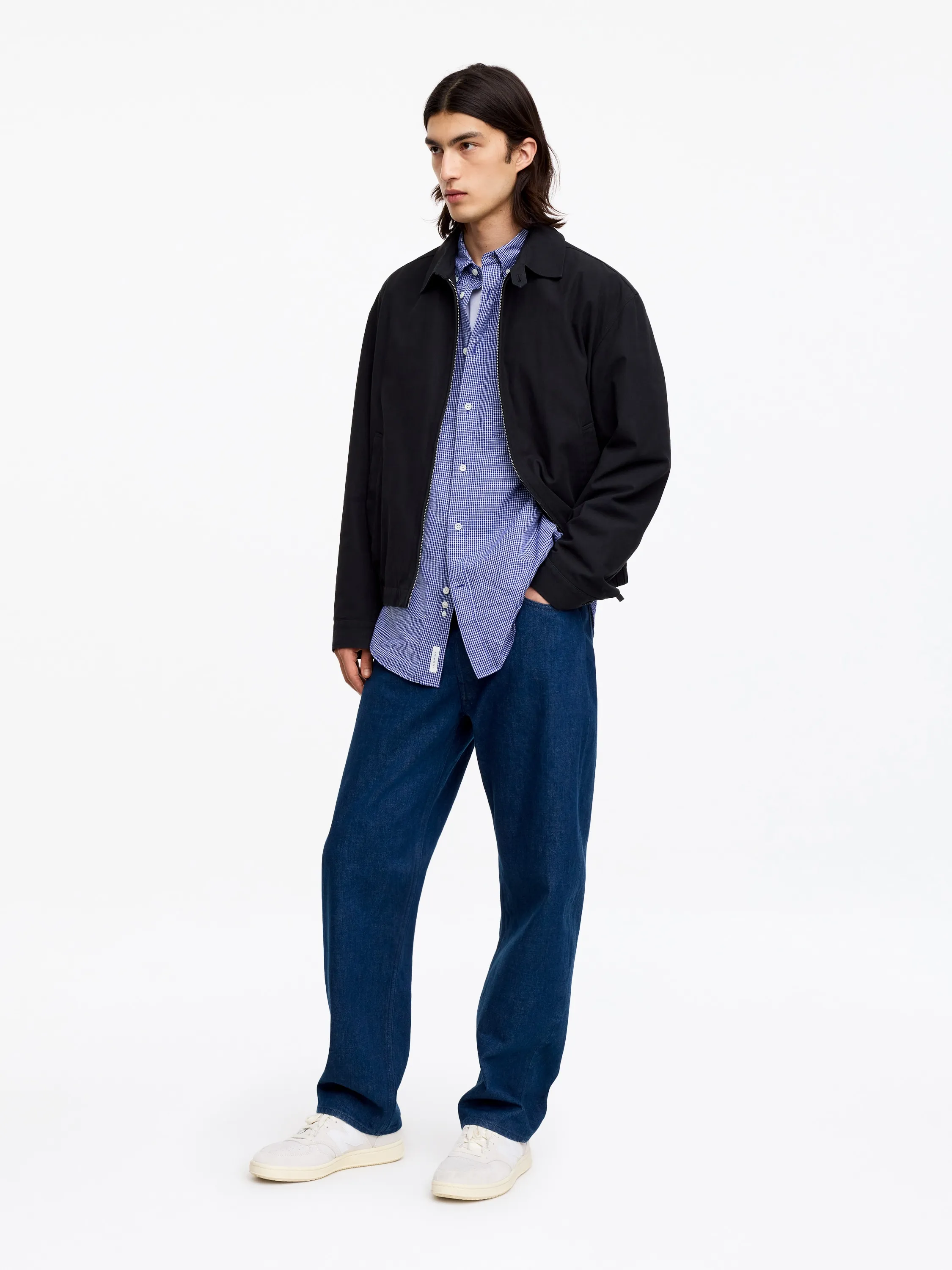 Chemise décontractée en coton et lin - Bleu/Carreaux
