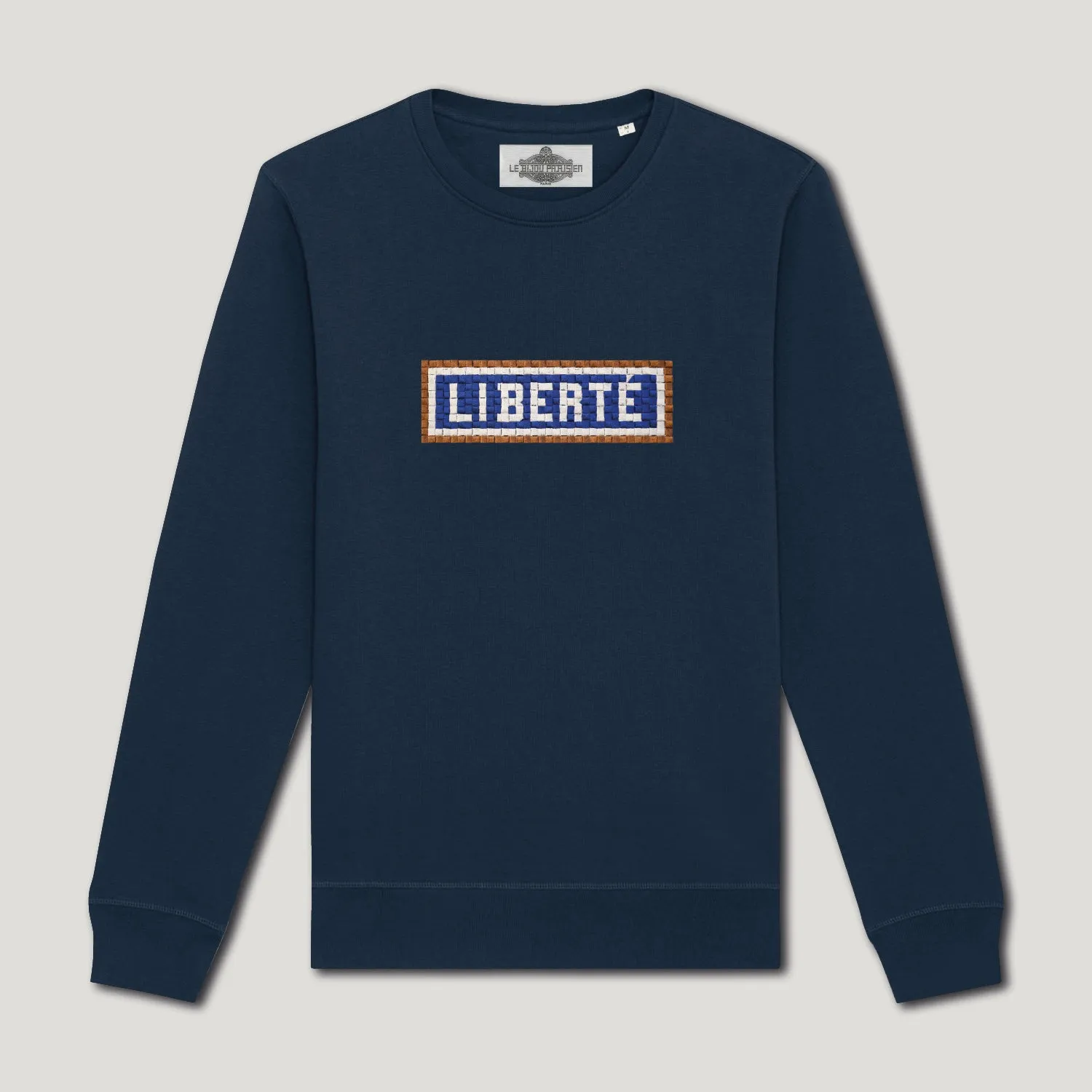 SWEAT-SHIRT COTON BIO BRODÉ - LIBERTÉ - NAVY