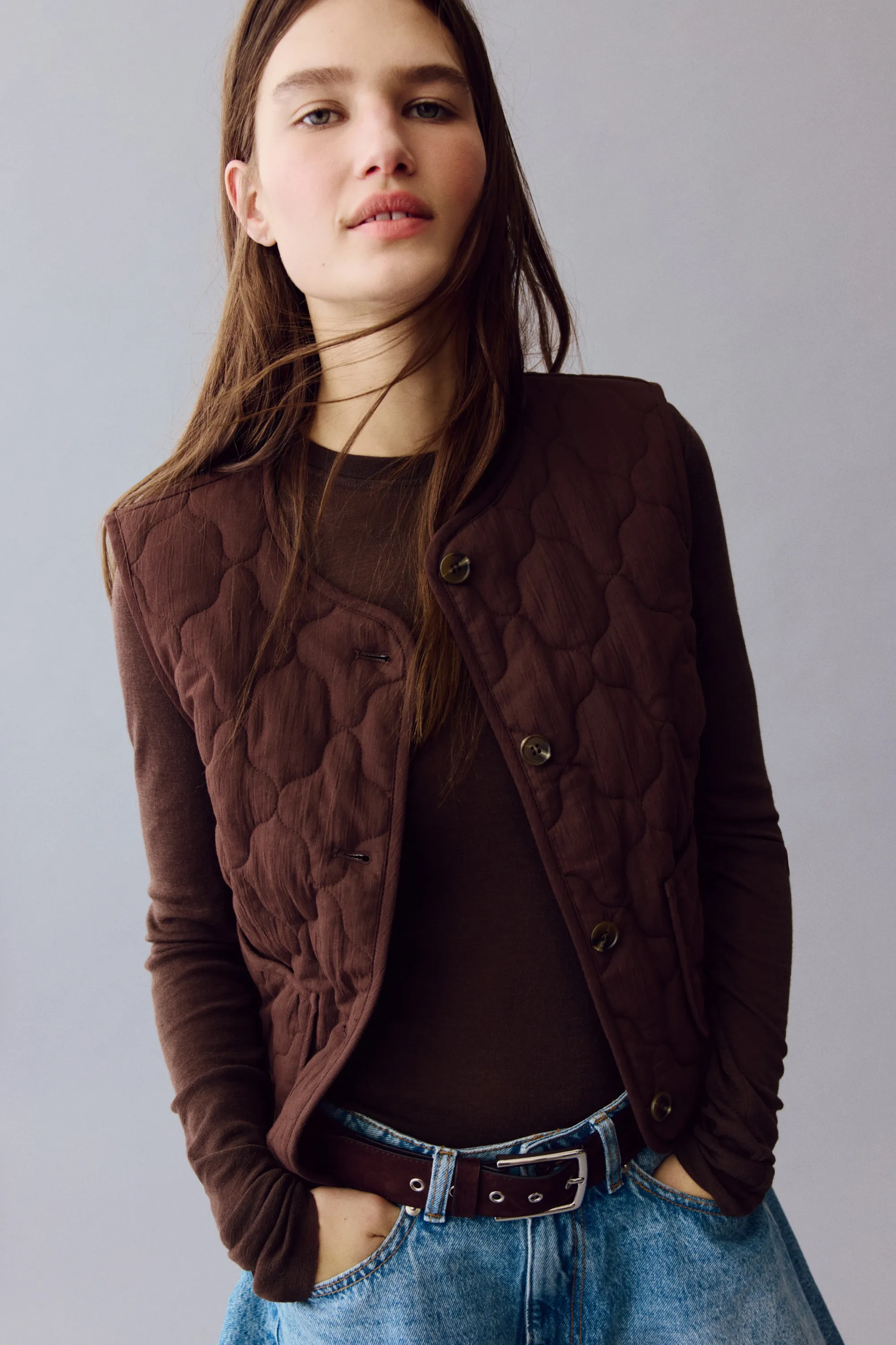 Veste sans manches matelassée - Marron foncé