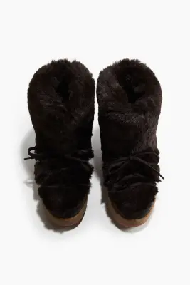 Bottines duveteuses chaudement doublées - Marron foncé — photo 1