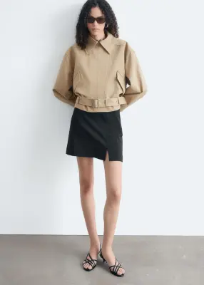 Veste ceinturée en sergé de coton - Beige — photo 4