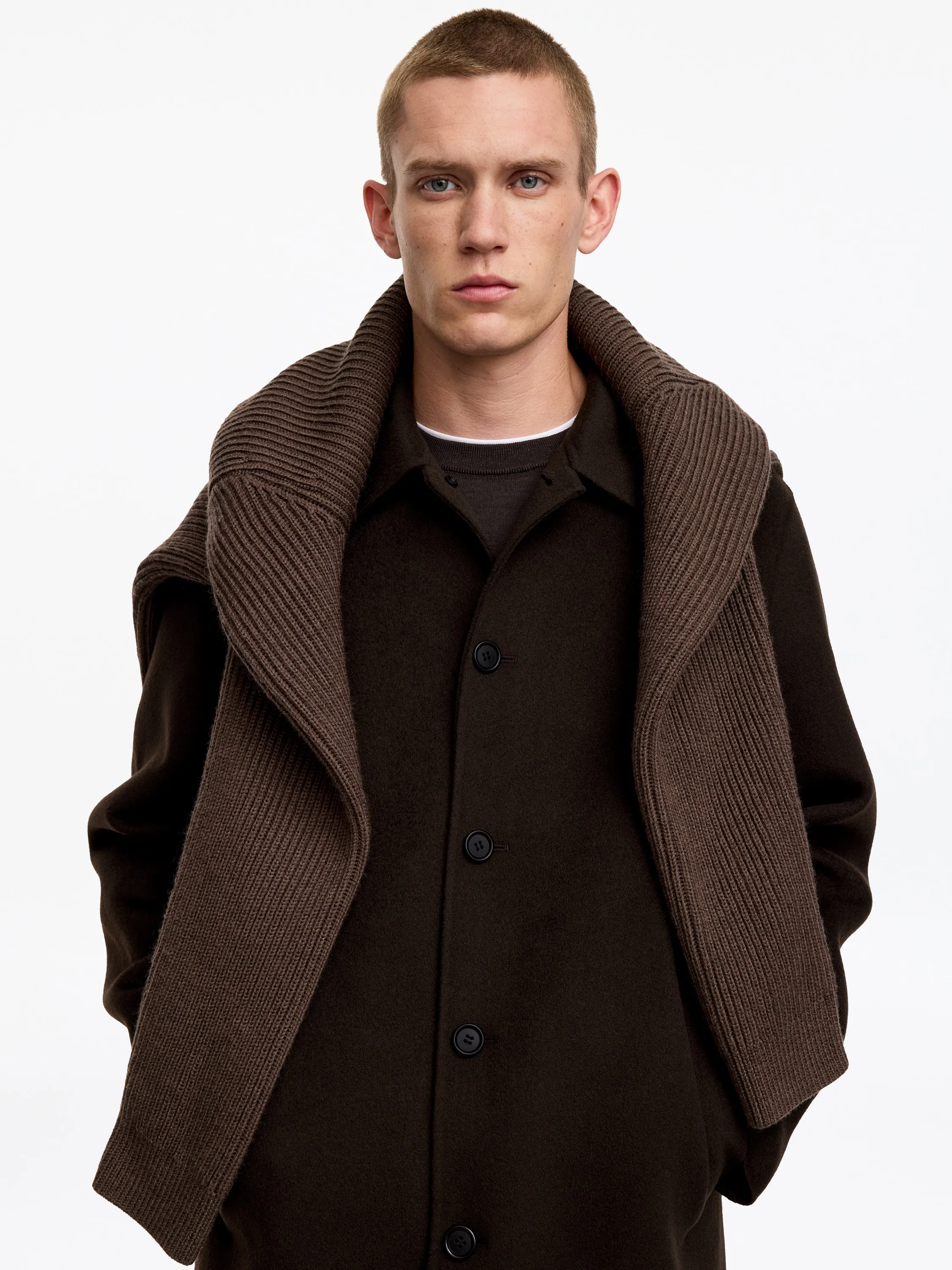 Manteau en laine double face - Marron foncé
