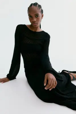 Robe maxi en maille pointelle - Noir — photo 2