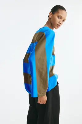 Top avec manches chauve-souris à découpe raglan - Bleu/rayé — photo 2