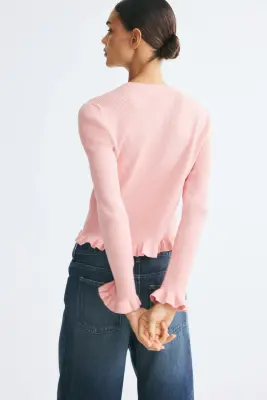 Gilet en maille côtelée avec volants ruchés - Rose clair — photo 3