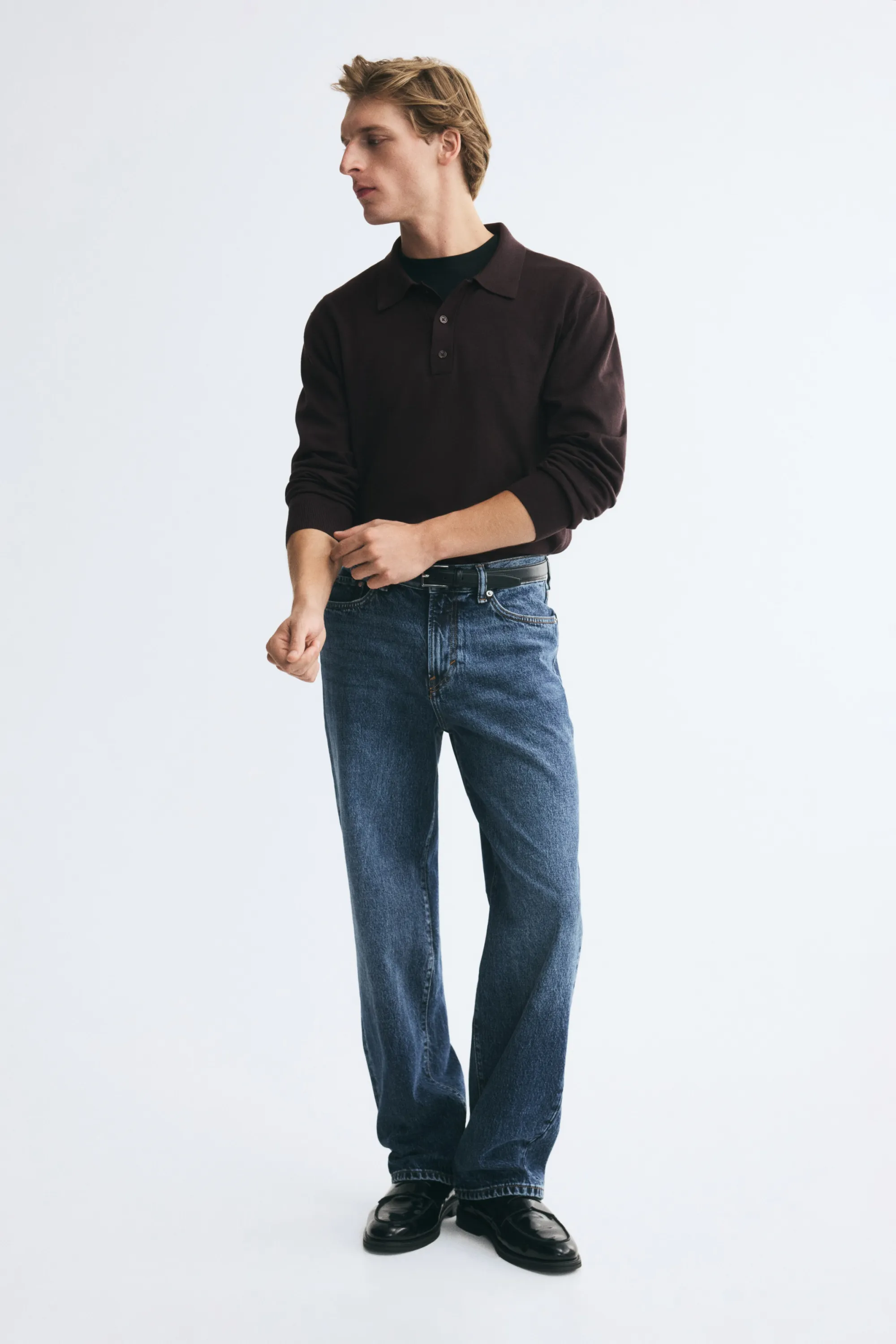 Polo Regular Fit en maille - Marron foncé