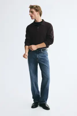 Polo Regular Fit en maille - Marron foncé — photo 1