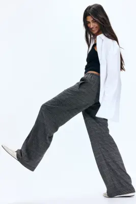 Pantalon avec cordon de serrage - Gris foncé/carreaux — photo 2