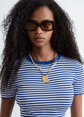 T-shirt côtelé - Bleu/Blanc/Rayé — photo 3