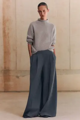PANTALON LARGE À PLIS - GRIS CHINÉ — photo 4