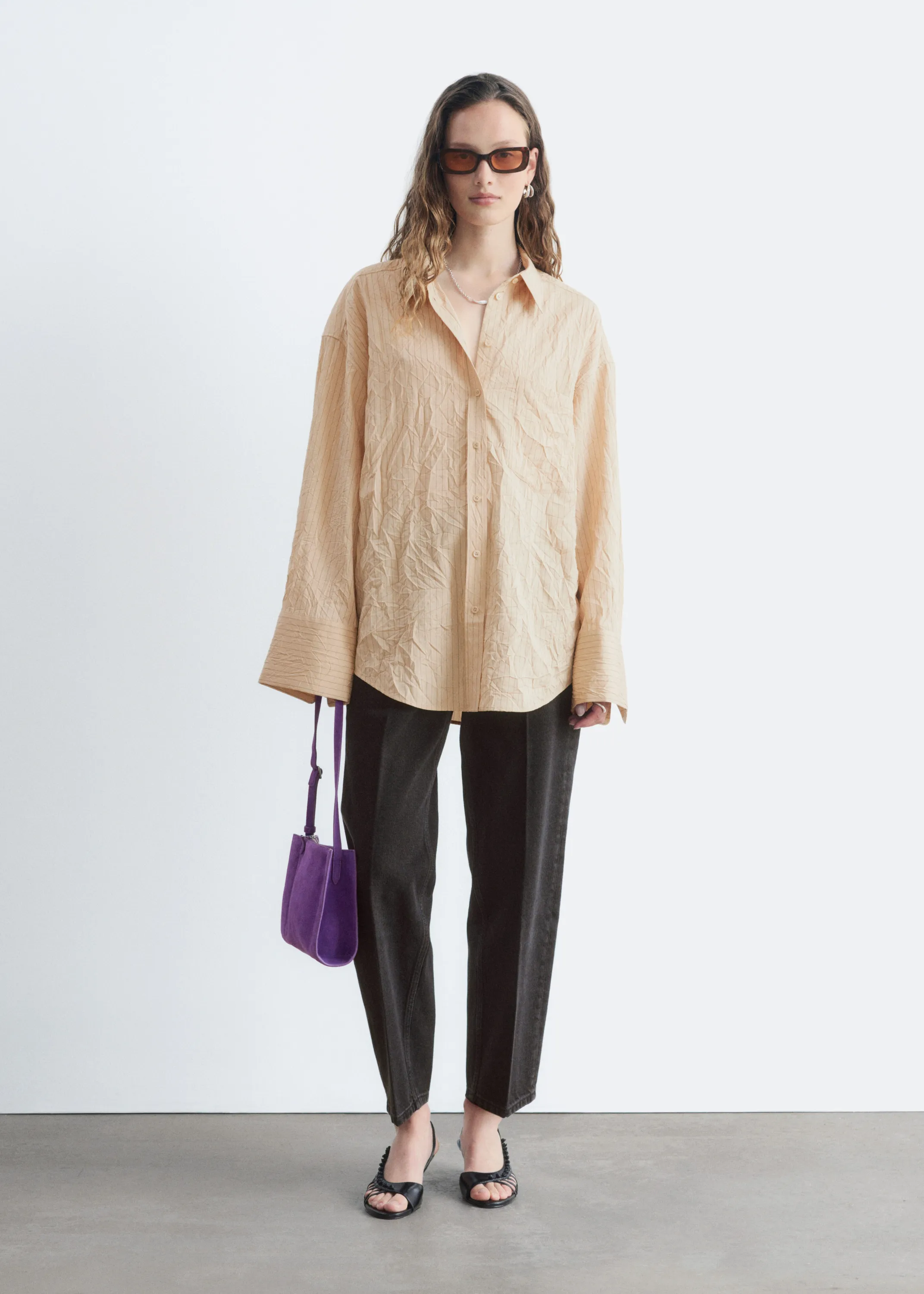 Chemise oversize froissée - Beige