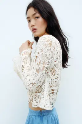 Top façon crochet - Crème — photo 4