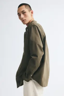Chemise Oxford Regular Fit - Vert kaki foncé — photo 4