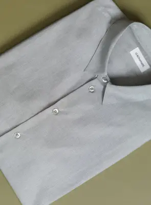 Shirt with Small Collar Stand in Gray-Green End-on-End — photo 4