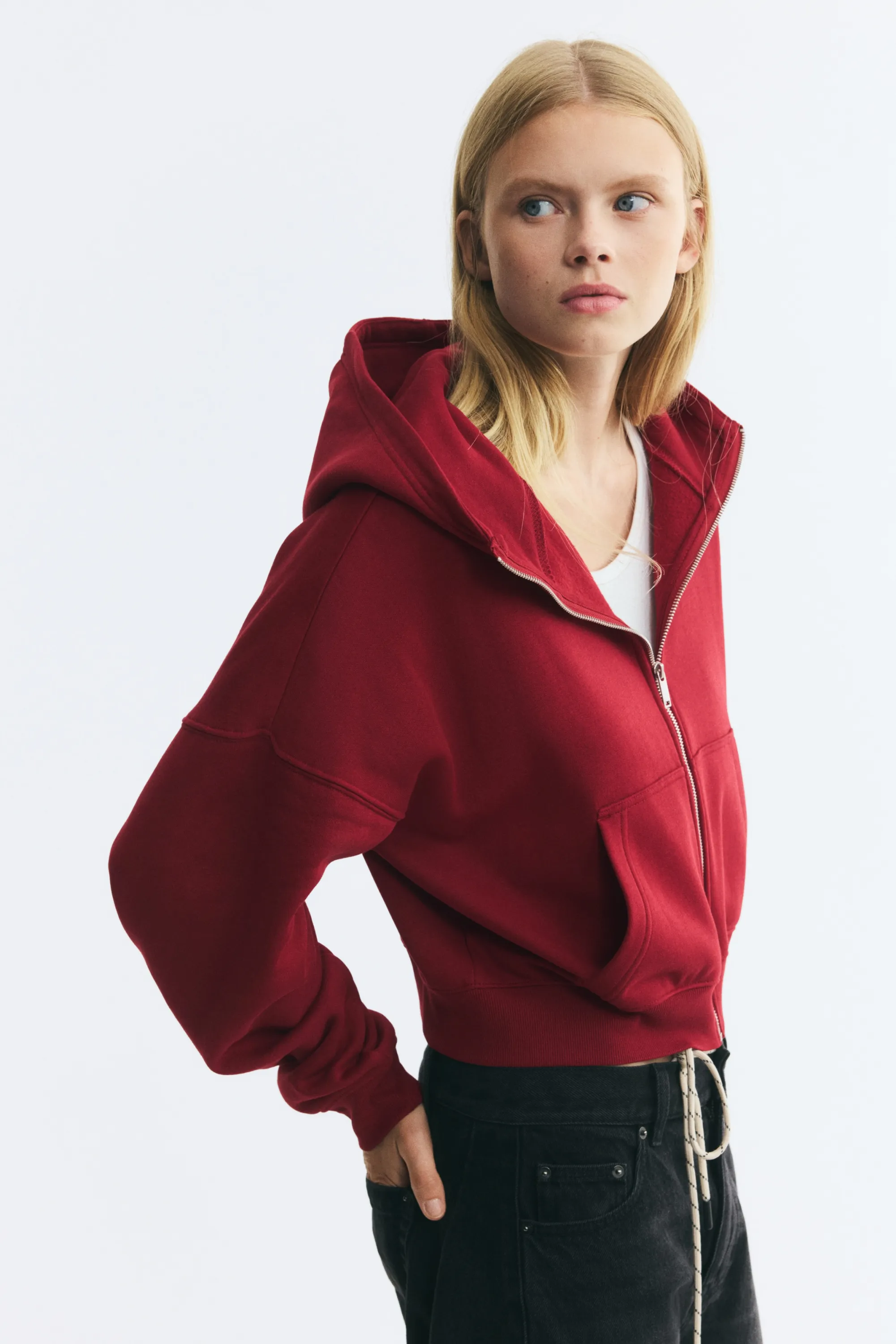 Veste à capuche zippée - Rouge foncé