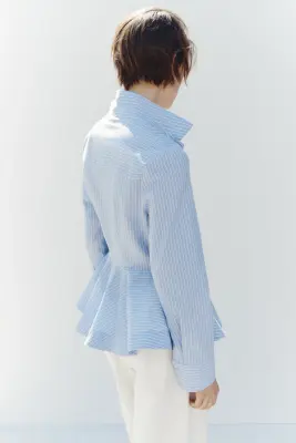 Chemise péplum en coton - Bleu clair/rayures tennis — photo 3