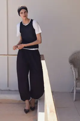 PANTALON BALLON EN COTON FLUIDE - BRUN — photo 5