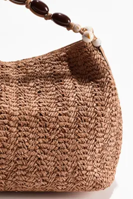 Sac porté épaule en paille - Beige foncé — photo 2