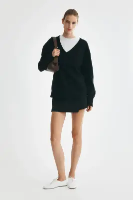 Pull oversize à encolure en V - Bleu marine — photo 1