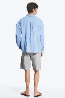 Chemise structurée ample boutonnée - Bleu clair rayé — photo 3