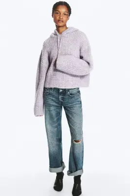 Sweat à capuche en maille avec cordon de serrage - Lilas — photo 1