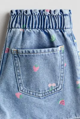 Short brodé en denim - Bleu denim clair/pastèques — photo 2