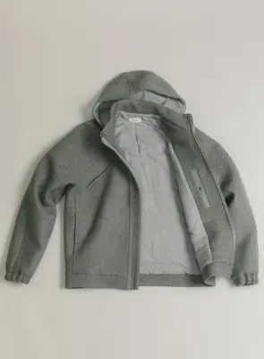 X Collar Puffer Jacket in Clay 100% Italian Wool — photo 4