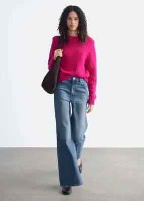 Pull en mélange bouclé de coton et de laine - Dark pink — photo 1