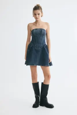 Robe bandeau sablier en denim - Bleu denim — photo 2