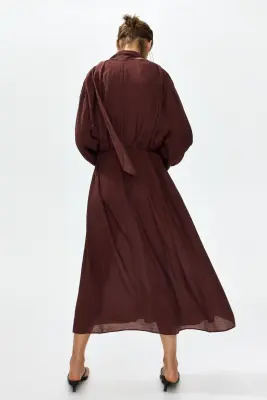 Robe à écharpe avec manches ballon - Bordeaux — photo 2