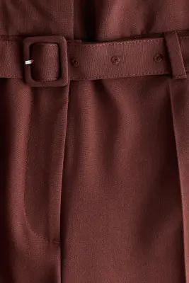 Pantalon paper bag avec ceinture - Marron foncé — photo 3